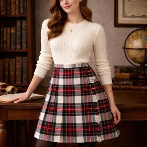 Aston Red Skirt XS Black Plaid tartan wool unlined moth holes costume Vintage